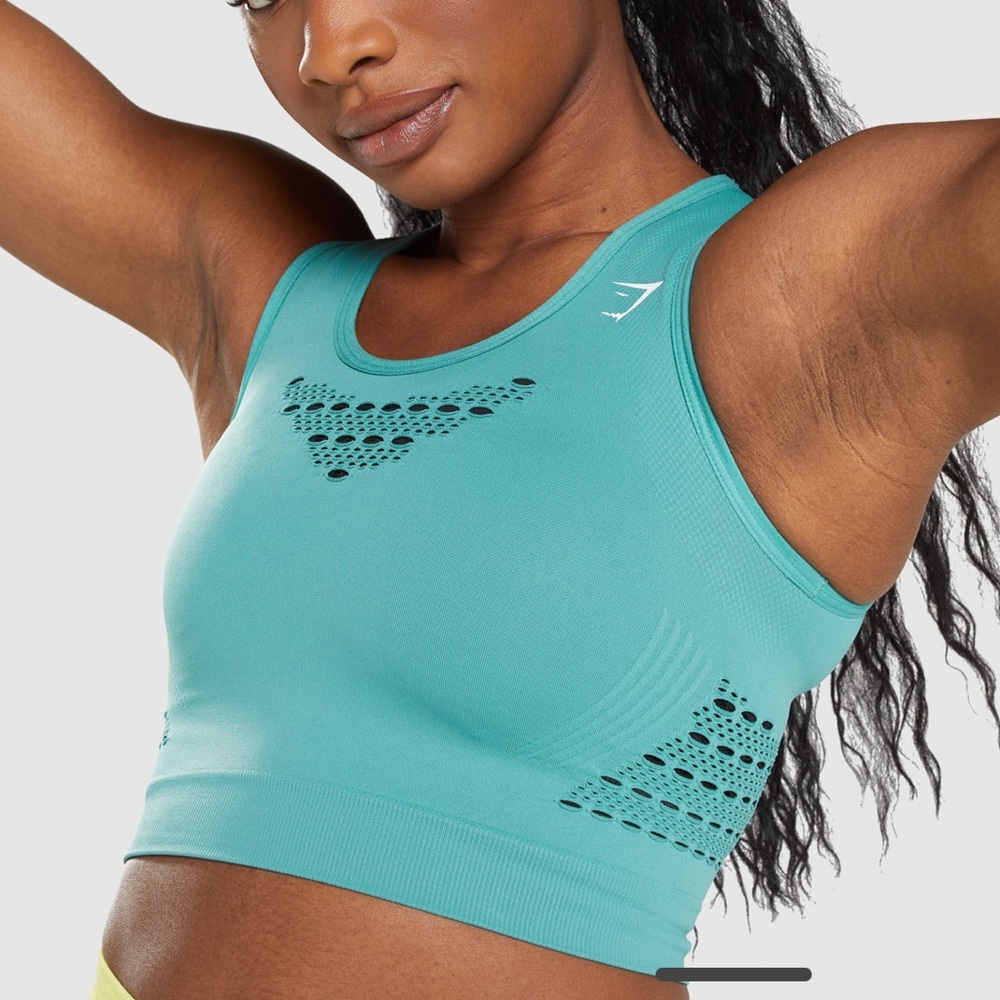 Gymshark ENERGY SEAMLESS CROP TOP | color Fauna Teal | Size Small